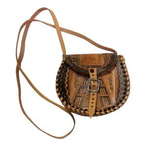 Leather Handmade Mini Crossbody Aztec (5" x 4.25" x 2.5")